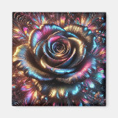 Veelkleurig Metallic Roos met Levendige Bloemen Magneet (Voorkant)