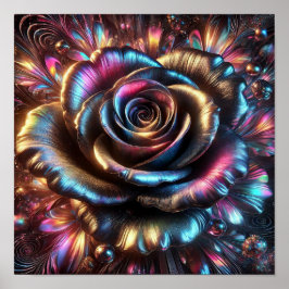 Veelkleurig Metallic Roos met Levendige Bloemen Poster