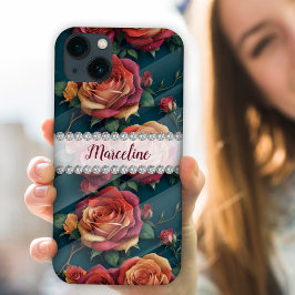 Veelkleurige 3D-rozen, diamant lijst op maat Case-Mate iPhone Case