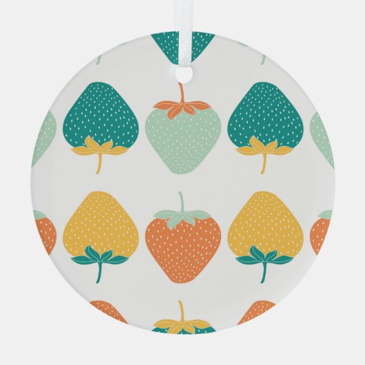 Veelkleurige aardbeien:  vruchtpatroon. glas ornament (Achterkant)