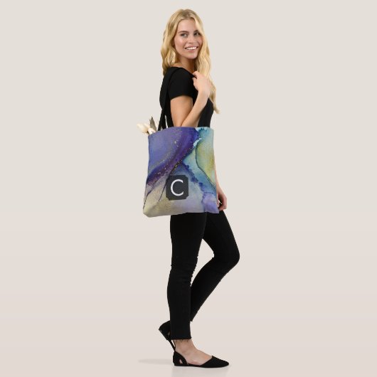 Veelkleurige Abstracte Vloeibare Kunst & Goud, Mon Tote Bag (Op model)