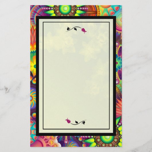 Veelkleurige Art Deco Abstract met rode rozen Briefpapier (Voorkant)