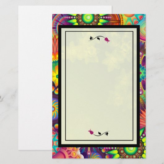 Veelkleurige Art Deco Abstract met rode rozen Briefpapier (Voorkant / Achterkant)