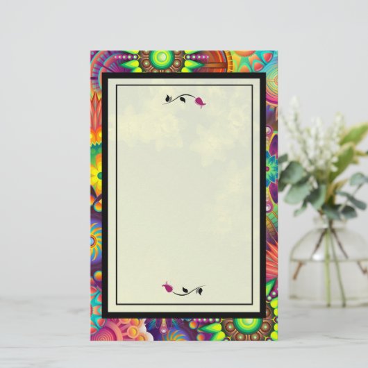 Veelkleurige Art Deco Abstract met rode rozen Briefpapier (Staand voorkant)