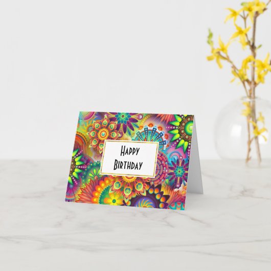 Veelkleurige Art Deco Bloemvormen Verjaardag Kaart (Gele Bloem)