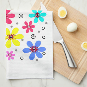Veelkleurige bloemen madeliefjes retro achtergrond theedoek