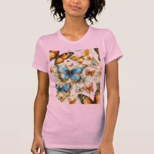 Veelkleurige bloemen op vlinders dames T-shirt