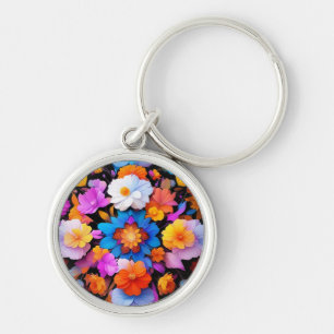 Veelkleurige bloemen Patroon-68577 Sleutelhanger