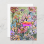 Veelkleurige Bloemen Vlakke Nota Kaart (Voorkant / Achterkant)