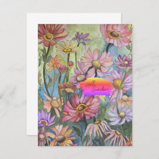 Veelkleurige Bloemen Vlakke Nota Kaart (Voorkant / Achterkant)