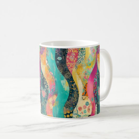 Veelkleurige bloemengolf koffiemok (Voorkant rechts)