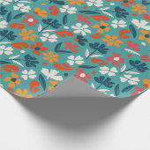 Veelkleurige bloesems - blauw cadeaupapier (Hoek)