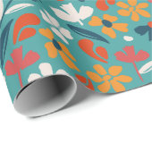 Veelkleurige bloesems - blauw cadeaupapier (Rol Hoek)