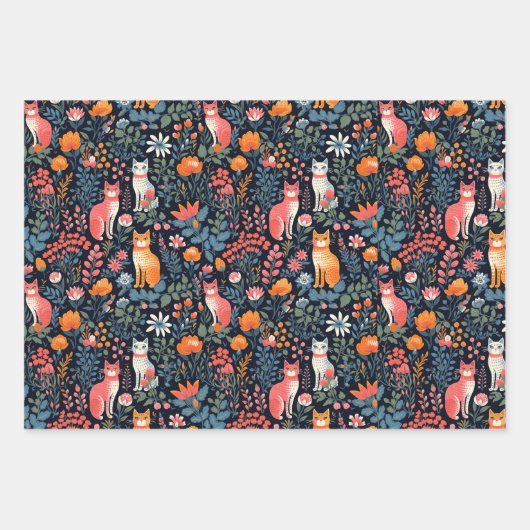 Veelkleurige Botanische Kat Inpakpapier Vel (Voorkant 3)