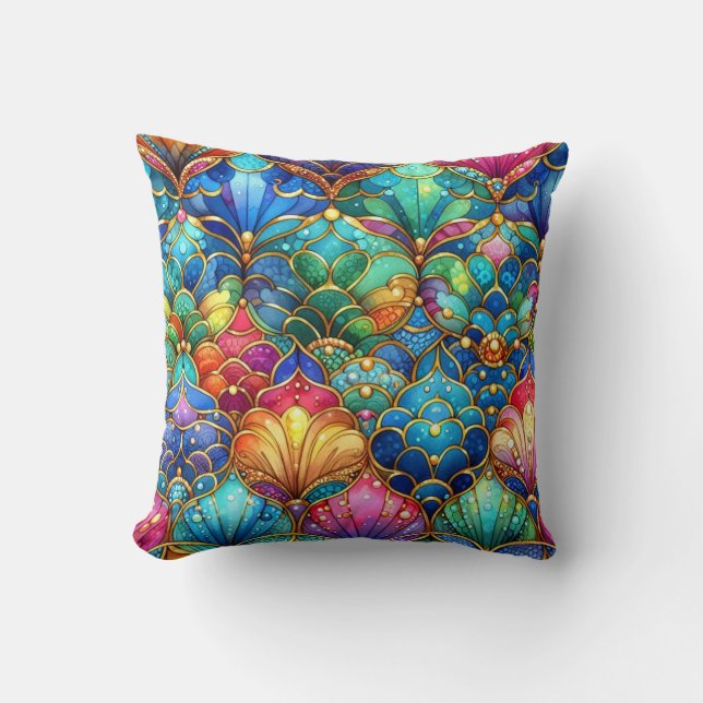 Veelkleurige Bright Rainbow Mermaid Tail Print Kussen (Voorkant)