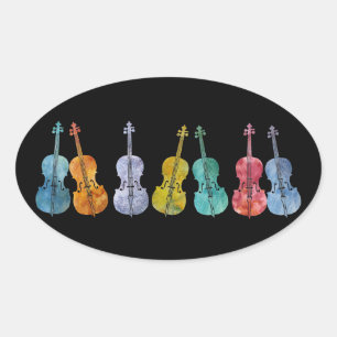 Veelkleurige cello's ovale sticker