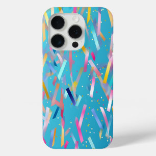 Veelkleurige confetti achtergrond op blauw iPhone 15 pro case