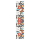 Veelkleurige doedel monster gezichten korte tafelloper (Voorkant)