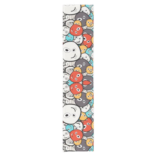 Veelkleurige doedel monster gezichten korte tafelloper (Voorkant)