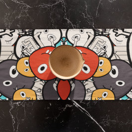 Veelkleurige doedel monster gezichten korte tafelloper