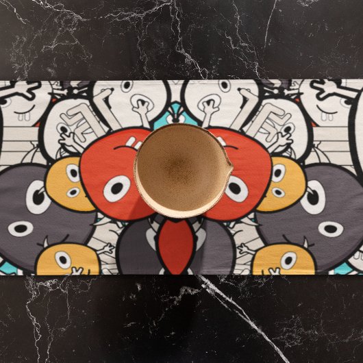 Veelkleurige doedel monster gezichten korte tafelloper