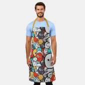 Veelkleurige doedel monster gezichten schort (Gedragen)