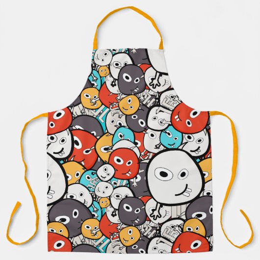 Veelkleurige doedel monster gezichten schort (Voorkant)