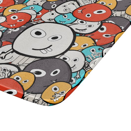 Veelkleurige doedel monster gezichten snijplank (Hoek)