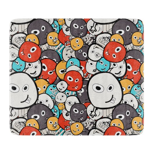 Veelkleurige doedel monster gezichten snijplank (Voorkant)