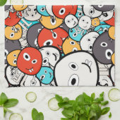 Veelkleurige doedel monster gezichten theedoek (Gevouwen)