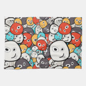 Veelkleurige doedel monster gezichten theedoek (Horizontaal)