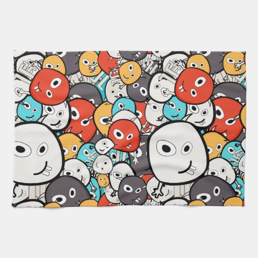 Veelkleurige doedel monster gezichten theedoek (Horizontaal)