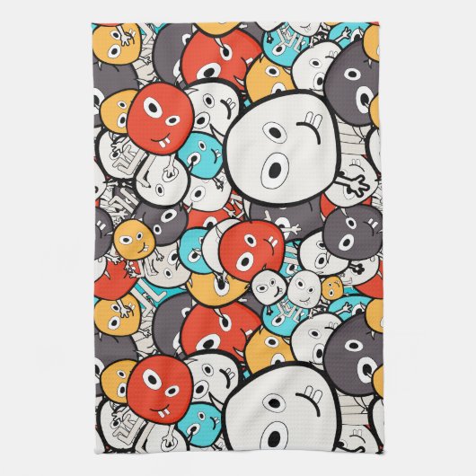 Veelkleurige doedel monster gezichten theedoek (Verticaal)