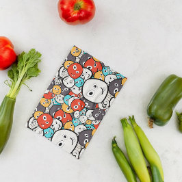 Veelkleurige doedel monster gezichten theedoek