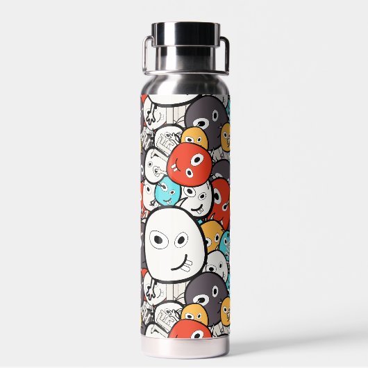 Veelkleurige doedel monster gezichten waterfles (Achterkant)