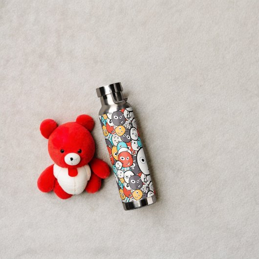 Veelkleurige doedel monster gezichten waterfles