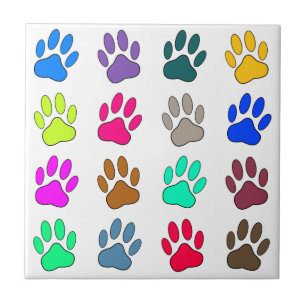 Veelkleurige Dog Paw Print Patroon Vierkant Tegeltje