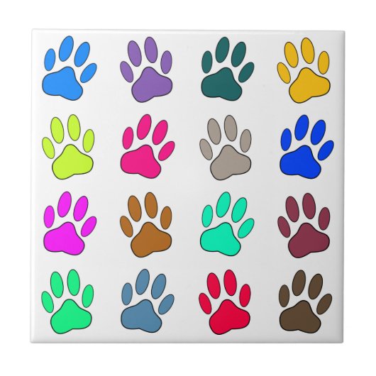 Veelkleurige Dog Paw Print Patroon Vierkant Tegeltje (Voorkant)