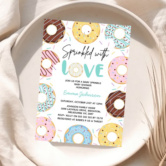 Veelkleurige Donuts Baby Sprinkle Baby shower Kaart