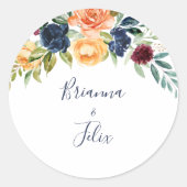 Veelkleurige Elegante Bloemen Bruiloft Envelop Afd Ronde Sticker (Voorkant)