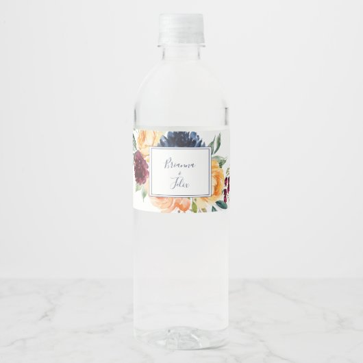 Veelkleurige Elegante Bloemenbruiloft Waterfles Etiket (Voorkant)