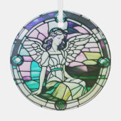 Veelkleurige Engel Glas in lood Venster Ornament (Voorkant)