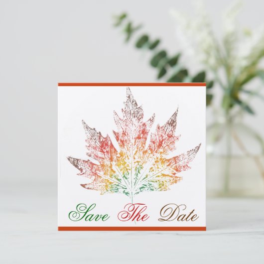 Veelkleurige esdoornblad Save the Date aankondigin (Staand voorkant)