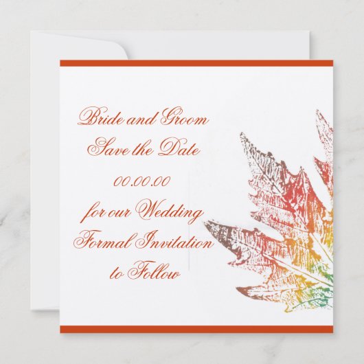 Veelkleurige esdoornblad Save the Date aankondigin (Achterkant)