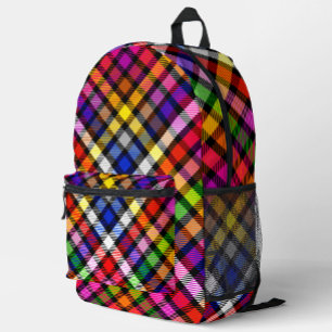 Veelkleurige Flanel Twill Plaid Tartan op zwart Bedrukte Rugzak