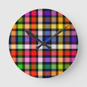 Veelkleurige Flanel Twill Plaid Tartan op zwart Ronde Klok