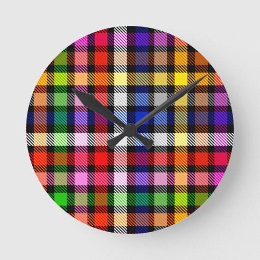 Veelkleurige Flanel Twill Plaid Tartan op zwart Ronde Klok (Voorkant)