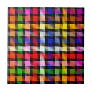 Veelkleurige Flanel Twill Plaid Tartan op zwart Tegeltje