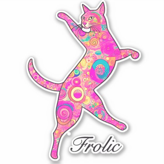 Veelkleurige frolicking cat sticker (Voorkant)