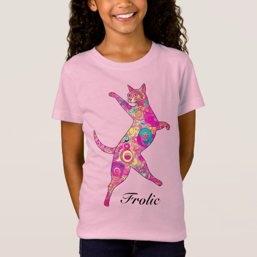 Veelkleurige frolicking cat t-shirt (Voorkant)